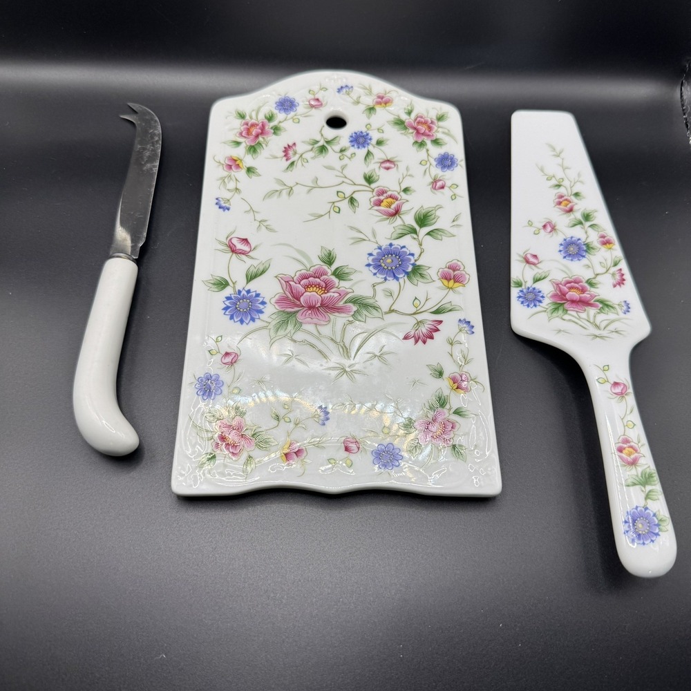 Andrea by Sadek Fine Porcelain China Cheese Board with Knife Set, Cake Server